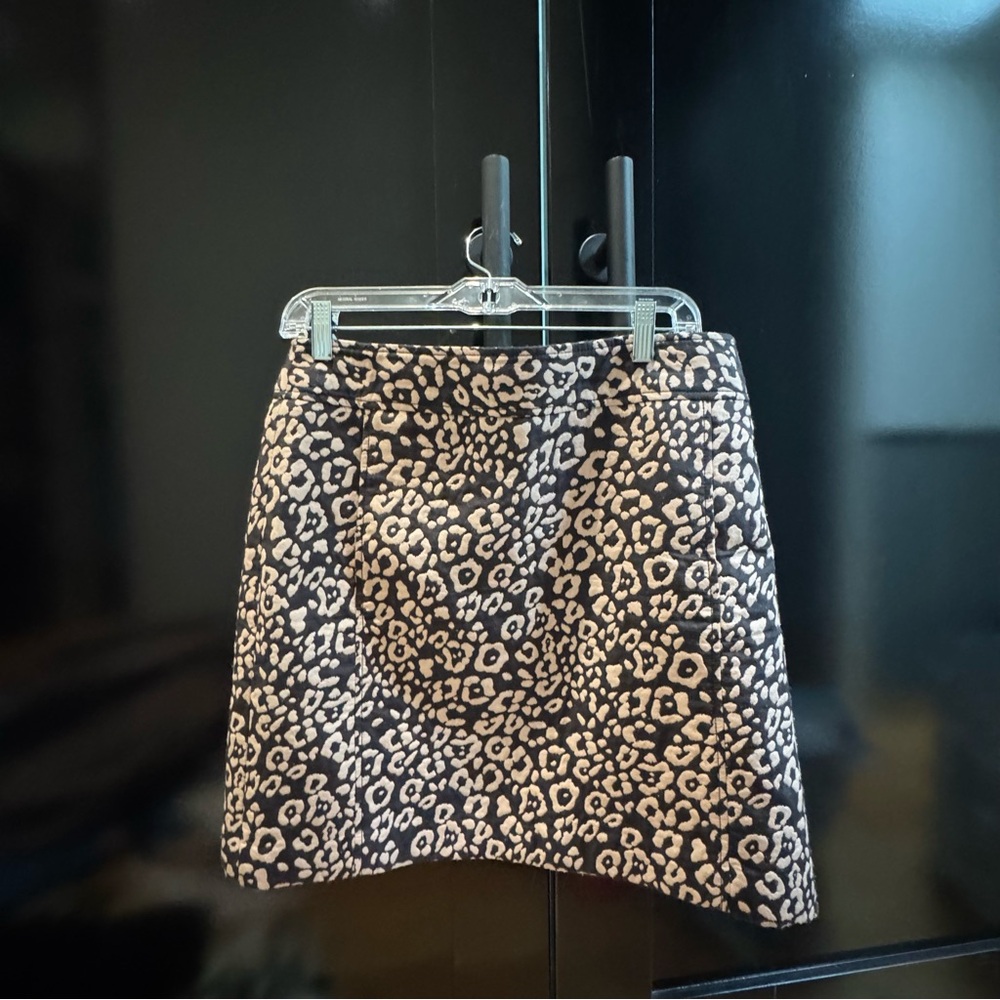 LOFT Black and Tan Animal Print Mini Skirt